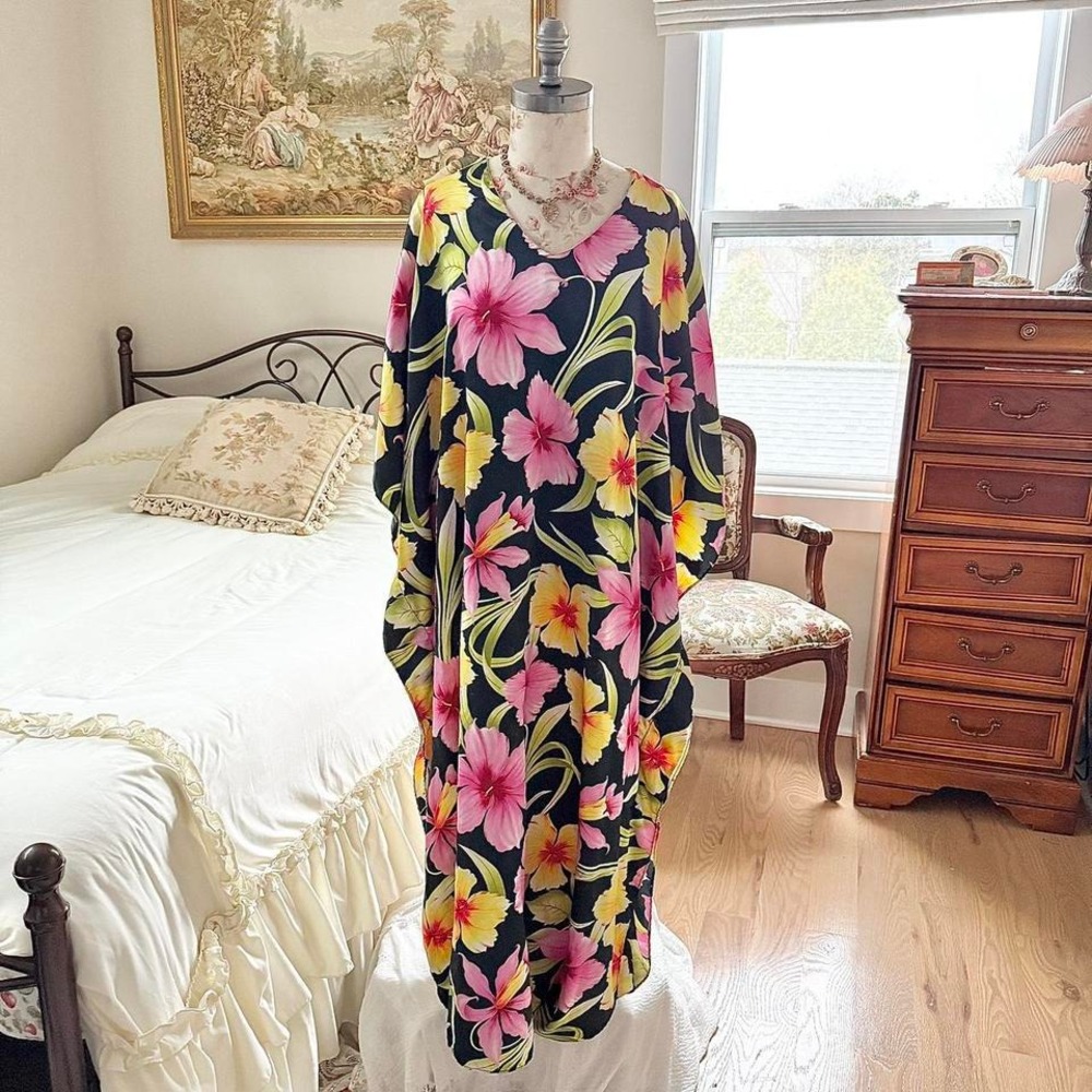 floral kaftan‎ dress  80s sante classics floral kaftan free size